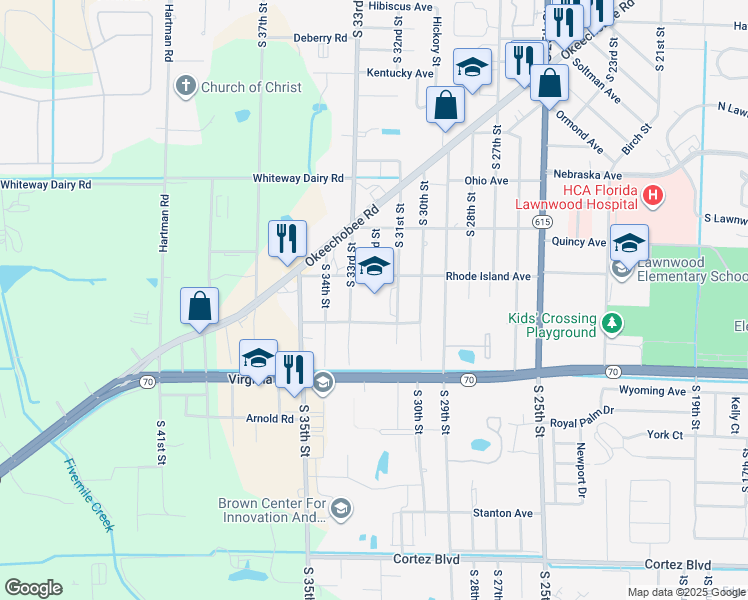 map of restaurants, bars, coffee shops, grocery stores, and more near 3203 Rhode Island Avenue in Fort Pierce