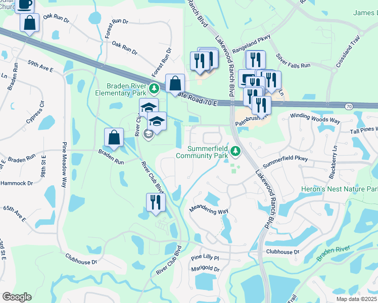 map of restaurants, bars, coffee shops, grocery stores, and more near 6222 Rosefinch Court in Lakewood Ranch