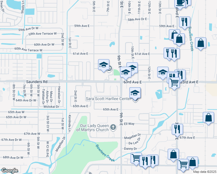 map of restaurants, bars, coffee shops, grocery stores, and more near 6315 7th Ct E in Bradenton