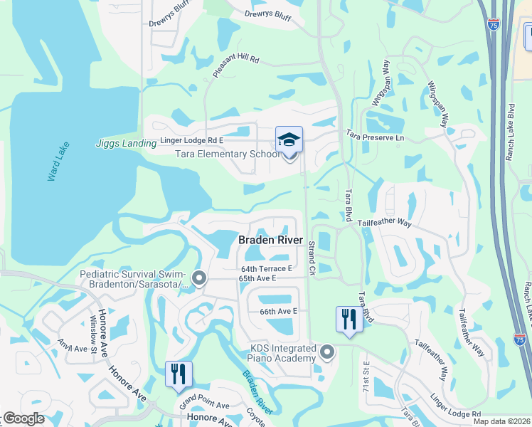 map of restaurants, bars, coffee shops, grocery stores, and more near 6727 63rd Terrace East in Bradenton