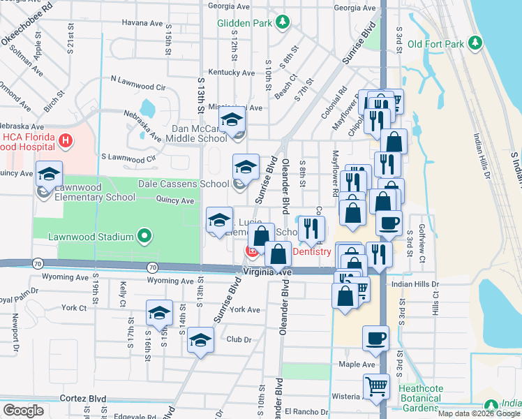 map of restaurants, bars, coffee shops, grocery stores, and more near 2000 Sunrise Boulevard in Fort Pierce