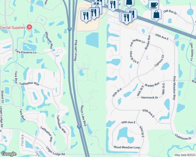 map of restaurants, bars, coffee shops, grocery stores, and more near 8114 Bush Clover Drive in Bradenton