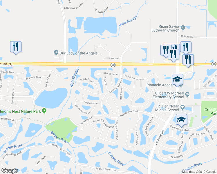 map of restaurants, bars, coffee shops, grocery stores, and more near 6245 Willet Court in Lakewood Ranch