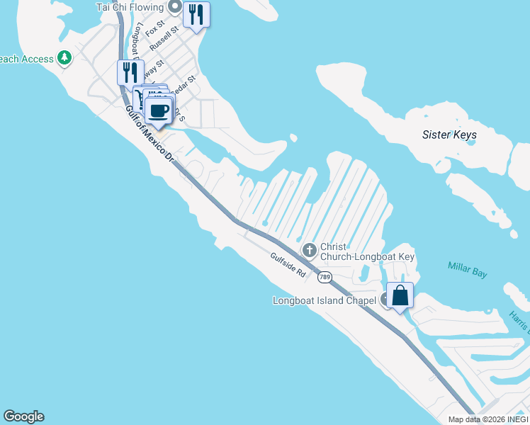 map of restaurants, bars, coffee shops, grocery stores, and more near 542 Juan Anasco Dr in Longboat Key
