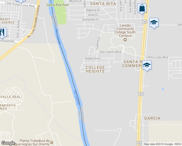 map of restaurants, bars, coffee shops, grocery stores, and more near 1429 Wilfrano Drive in Laredo