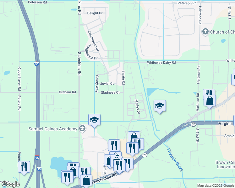 map of restaurants, bars, coffee shops, grocery stores, and more near 5113 Gladness Court in Fort Pierce