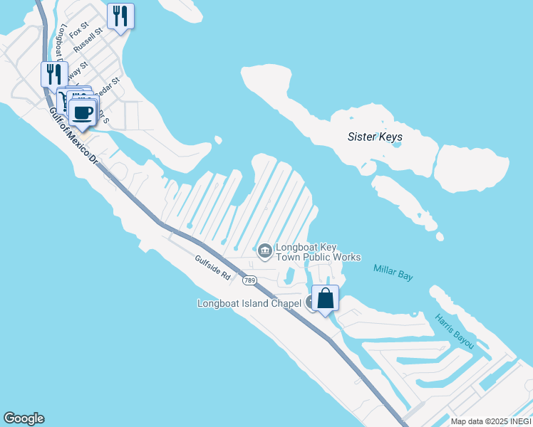 map of restaurants, bars, coffee shops, grocery stores, and more near 638 Norton St in Longboat Key
