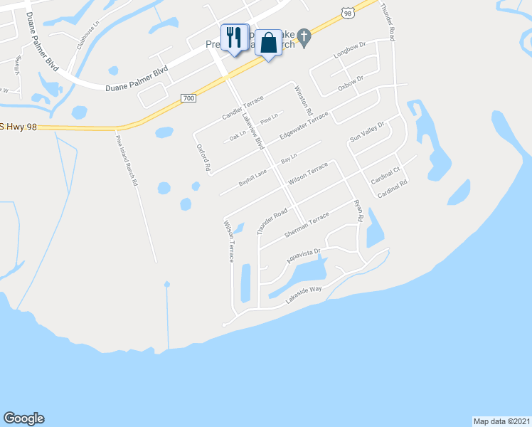 map of restaurants, bars, coffee shops, grocery stores, and more near 5917 Thunder Road in Sebring