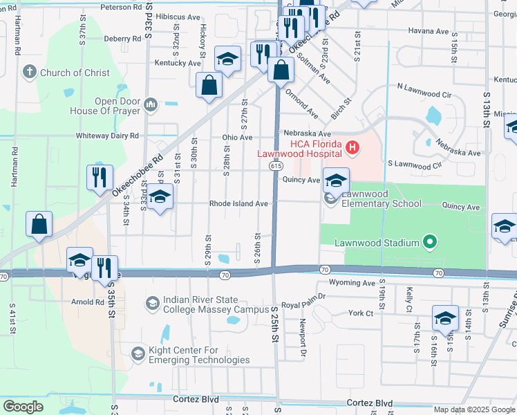 map of restaurants, bars, coffee shops, grocery stores, and more near 2610 Rhode Island Avenue in Fort Pierce