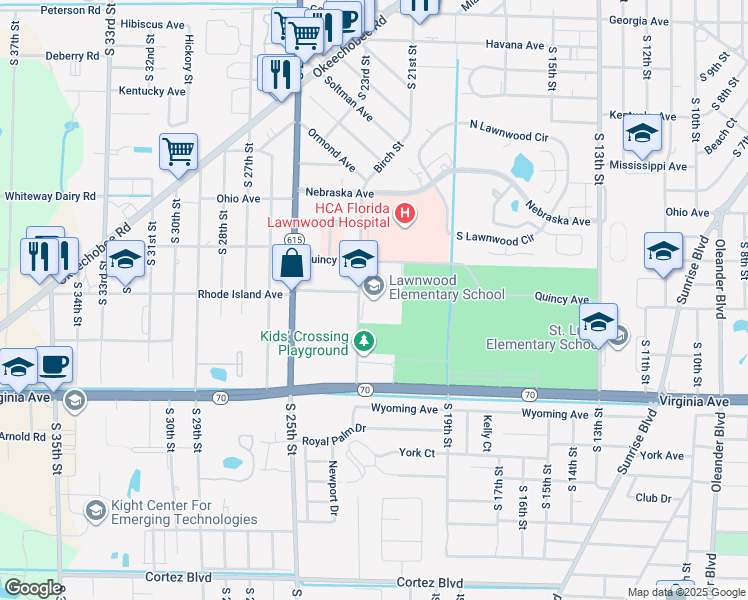 map of restaurants, bars, coffee shops, grocery stores, and more near 1900 South 23rd Street in Fort Pierce
