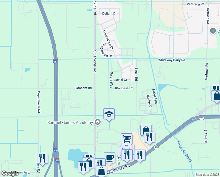 map of restaurants, bars, coffee shops, grocery stores, and more near 1829 Gaiety Way in Fort Pierce