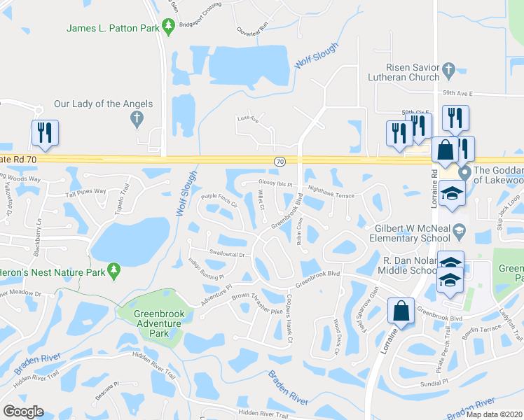 map of restaurants, bars, coffee shops, grocery stores, and more near 6234 Willet Court in Bradenton