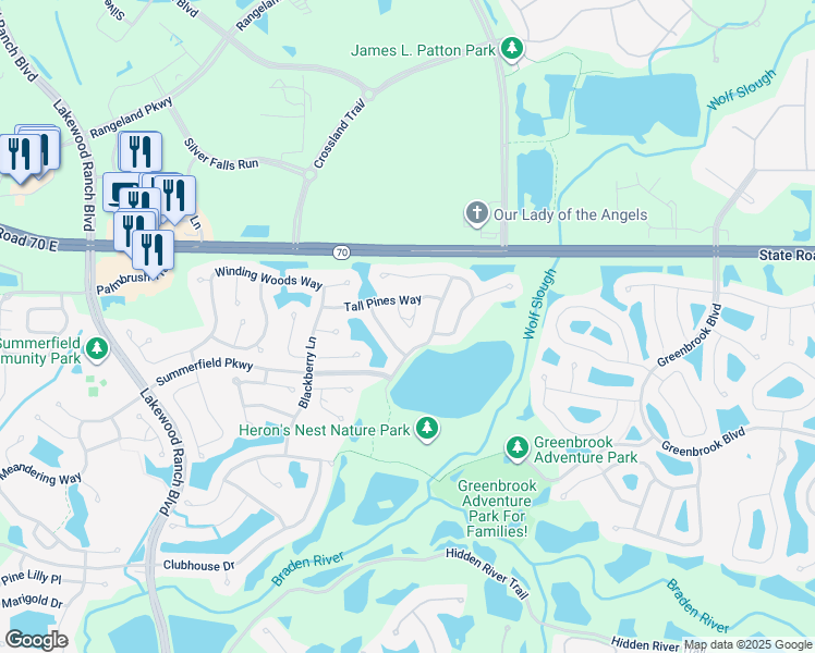 map of restaurants, bars, coffee shops, grocery stores, and more near 6226 White Clover Circle in Bradenton