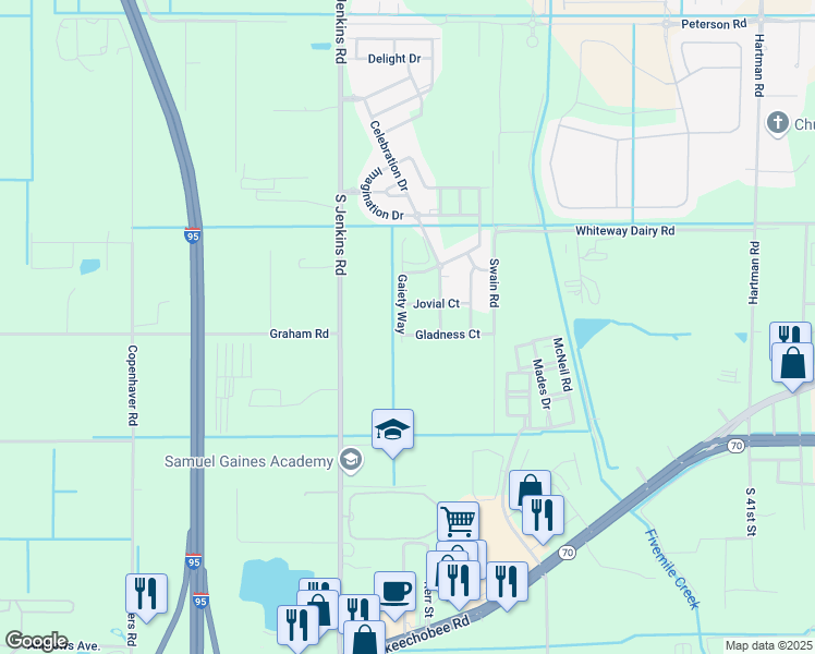 map of restaurants, bars, coffee shops, grocery stores, and more near 1829 Gaiety Way in Fort Pierce