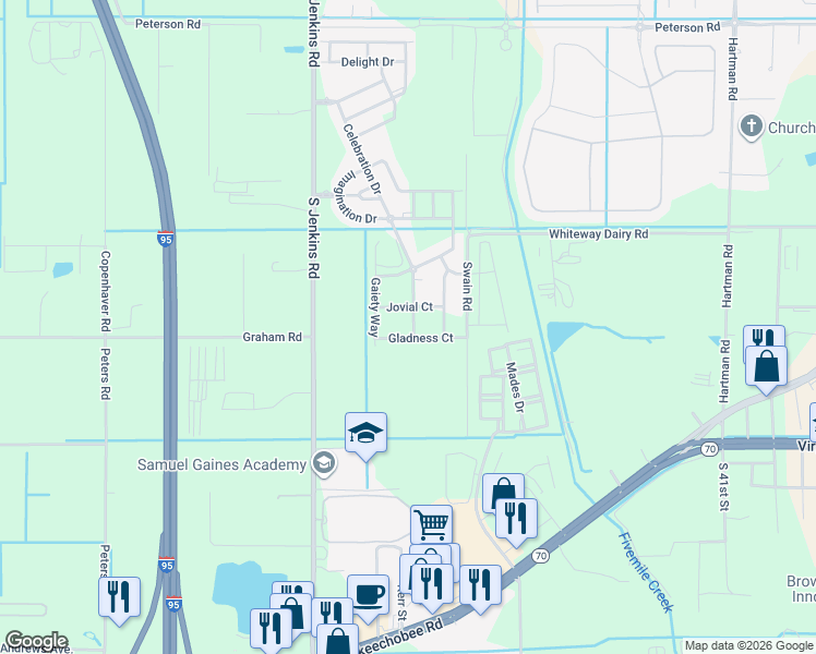 map of restaurants, bars, coffee shops, grocery stores, and more near 5309 Gladness Court in Fort Pierce
