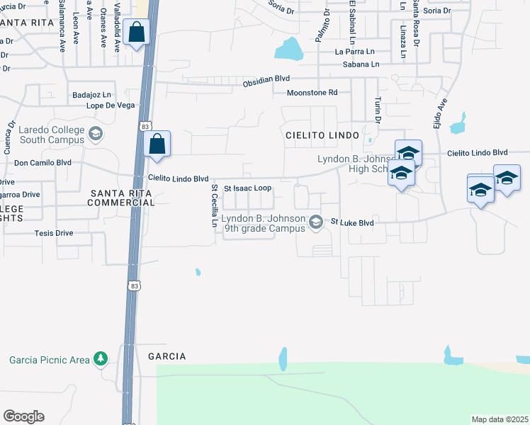 map of restaurants, bars, coffee shops, grocery stores, and more near 3237 Saint Kathryn Loop in Laredo