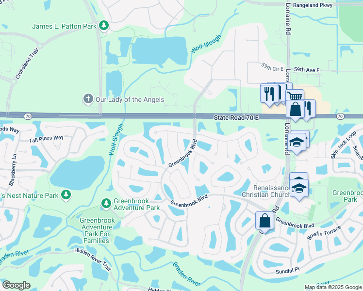 map of restaurants, bars, coffee shops, grocery stores, and more near 6245 Willet Court in Lakewood Ranch
