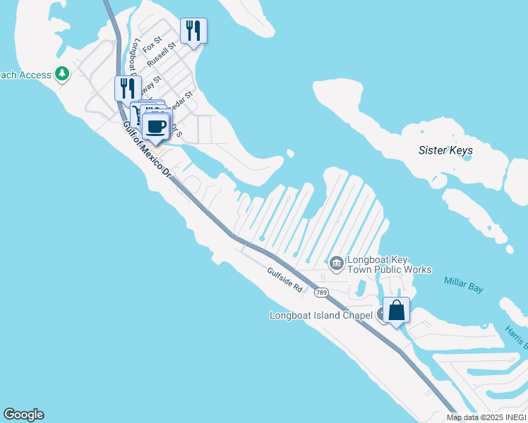 map of restaurants, bars, coffee shops, grocery stores, and more near 593 Juan Anasco Drive in Longboat Key