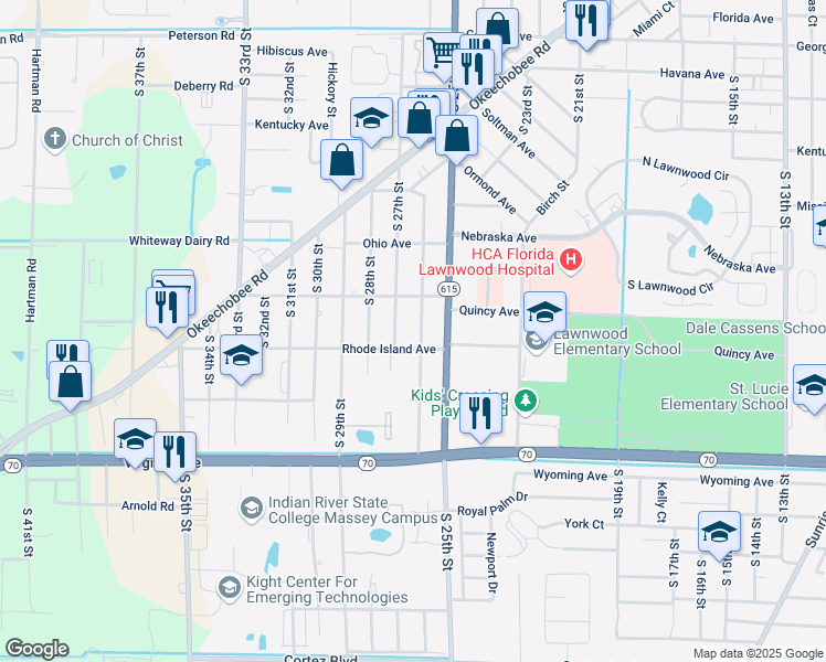 map of restaurants, bars, coffee shops, grocery stores, and more near 1808 South 27th Street in Fort Pierce