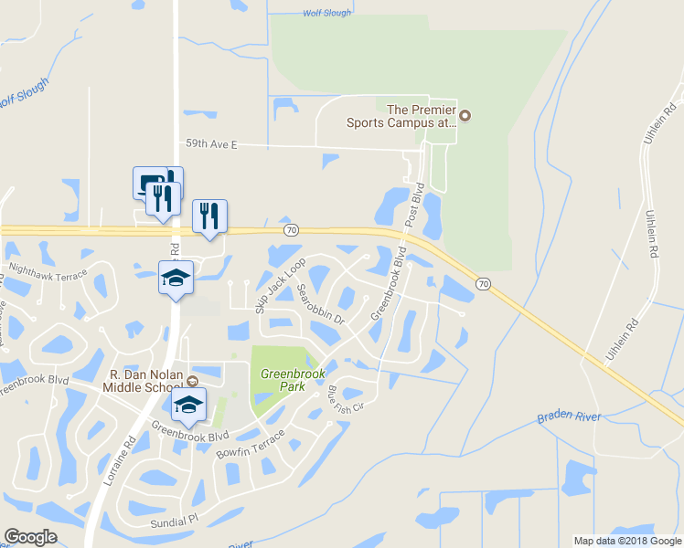 map of restaurants, bars, coffee shops, grocery stores, and more near 6206 Blue Runner Court in Bradenton