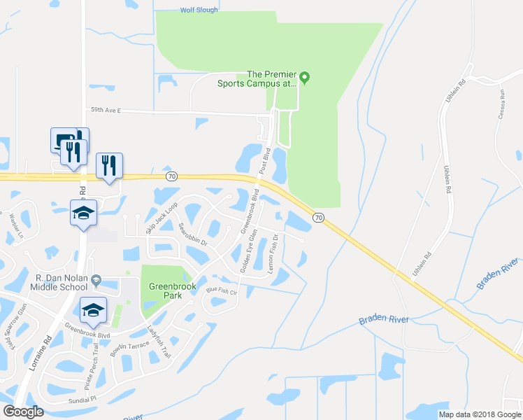 map of restaurants, bars, coffee shops, grocery stores, and more near 6310 Golden Eye Glen in Bradenton