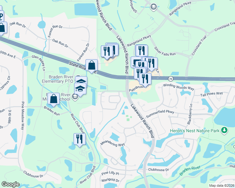 map of restaurants, bars, coffee shops, grocery stores, and more near 11298 Beebalm Circle in Bradenton