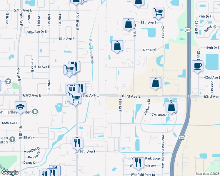 map of restaurants, bars, coffee shops, grocery stores, and more near 6420 19th Street East in Sarasota