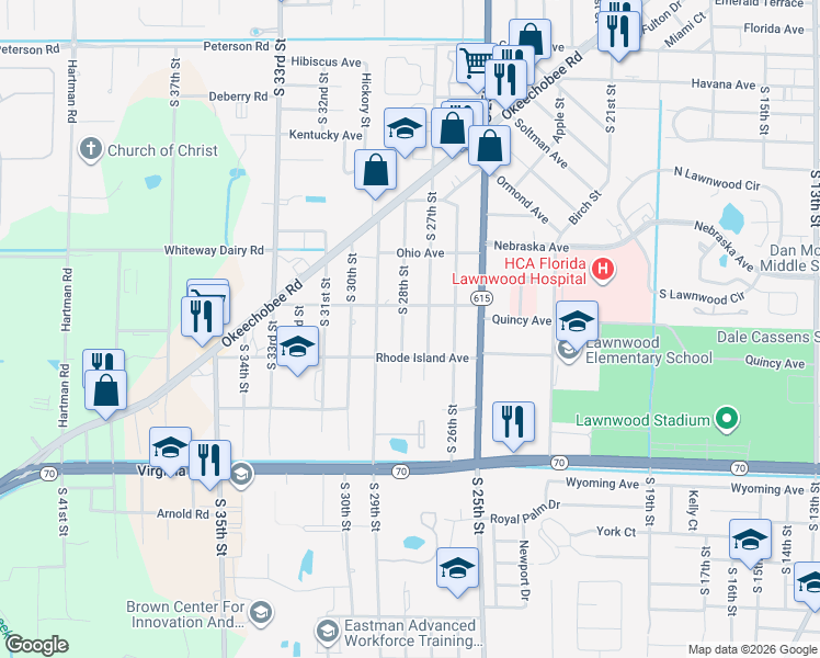 map of restaurants, bars, coffee shops, grocery stores, and more near 1807 South 28th Street in Fort Pierce
