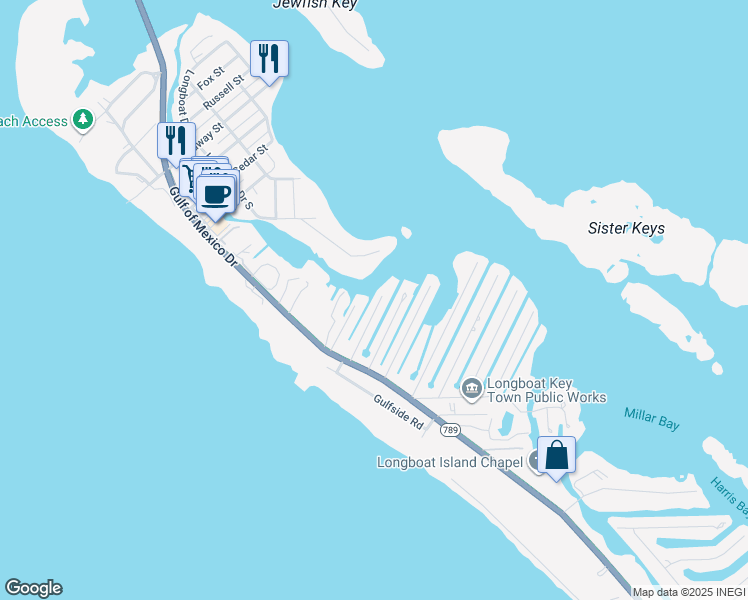 map of restaurants, bars, coffee shops, grocery stores, and more near 593 Juan Anasco Drive in Longboat Key