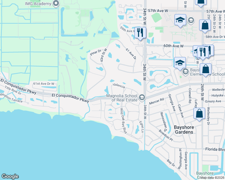 map of restaurants, bars, coffee shops, grocery stores, and more near 329 Barcelona Drive in Bradenton