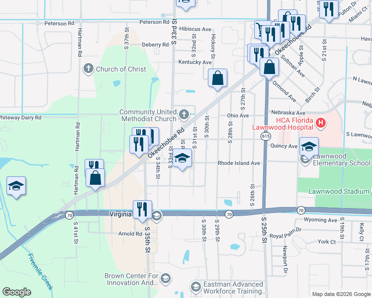 map of restaurants, bars, coffee shops, grocery stores, and more near 1807 South 31st Street in Fort Pierce