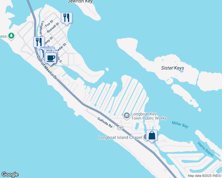 map of restaurants, bars, coffee shops, grocery stores, and more near 630 De Narvaez Drive in Longboat Key