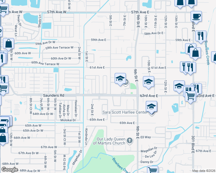 map of restaurants, bars, coffee shops, grocery stores, and more near 307 Apricot Street in Bradenton