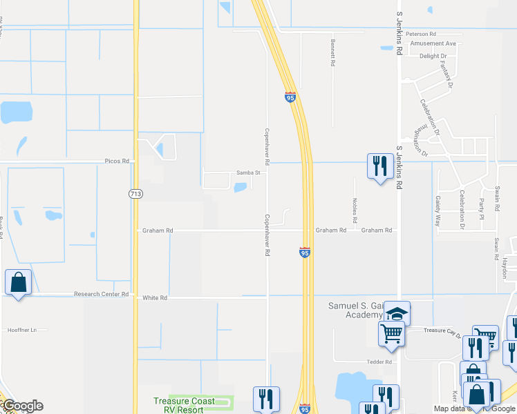 map of restaurants, bars, coffee shops, grocery stores, and more near 1925 Copenhaver Road in Fort Pierce