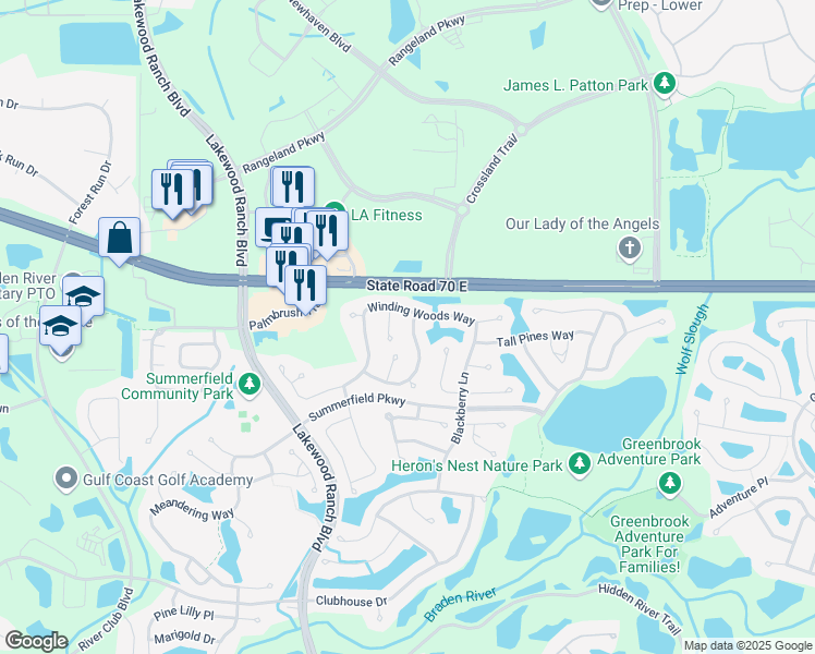 map of restaurants, bars, coffee shops, grocery stores, and more near 6216 Yellow Top Drive in Lakewood Ranch