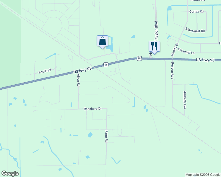 map of restaurants, bars, coffee shops, grocery stores, and more near 255 Hickory Ridge Drive in Sebring