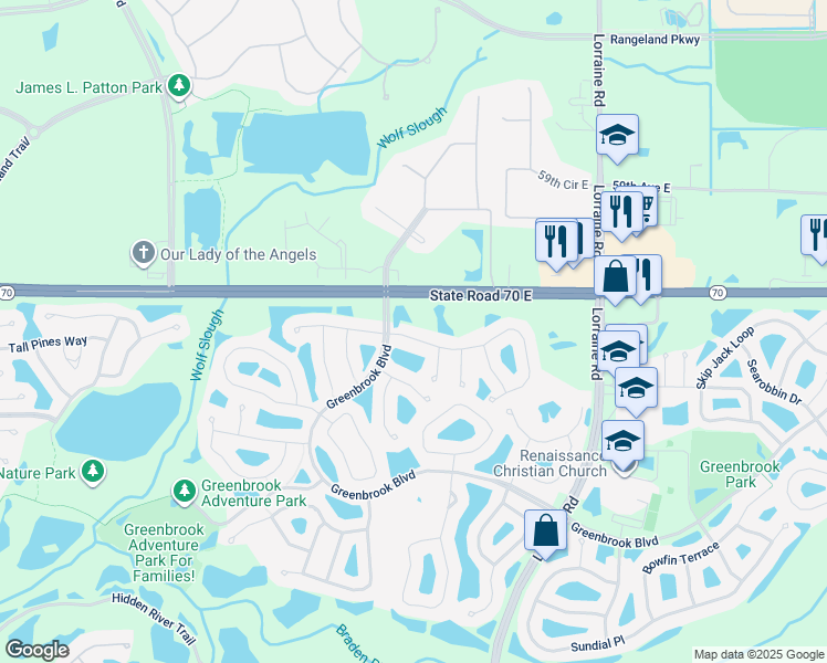 map of restaurants, bars, coffee shops, grocery stores, and more near 13811 Nighthawk Terrace in Lakewood Ranch
