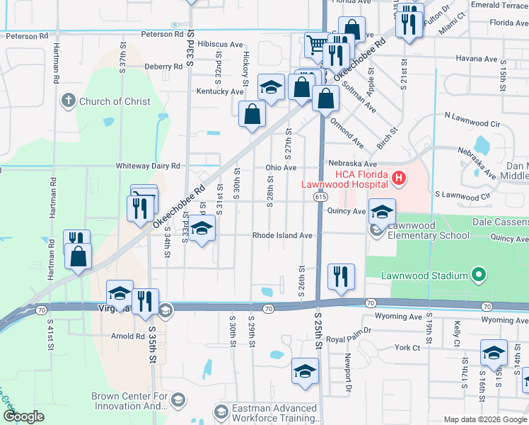 map of restaurants, bars, coffee shops, grocery stores, and more near 1807 South 28th Street in Fort Pierce