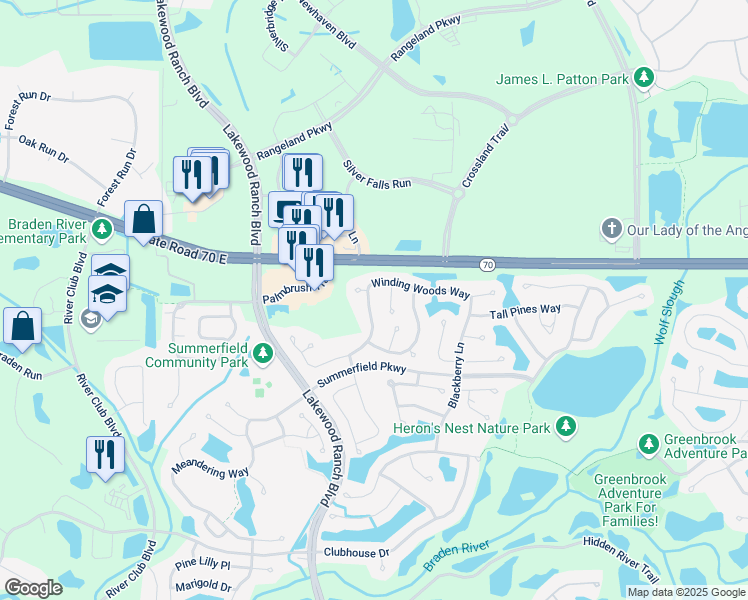 map of restaurants, bars, coffee shops, grocery stores, and more near 12026 Winding Woods Way in Lakewood Ranch
