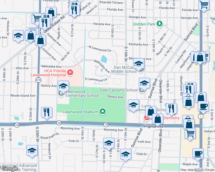 map of restaurants, bars, coffee shops, grocery stores, and more near 1617 Laurel Leaf Lane in Fort Pierce