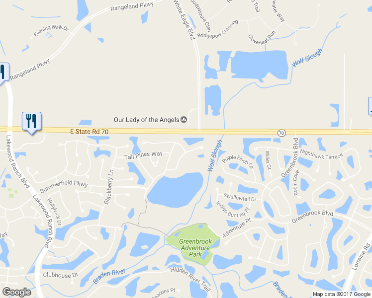 map of restaurants, bars, coffee shops, grocery stores, and more near 12909 Nightshade Place in Lakewood Ranch