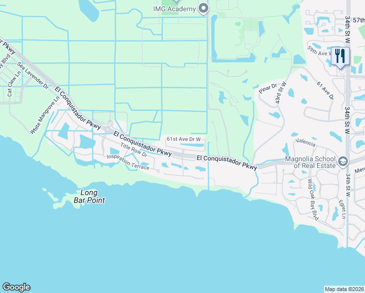 map of restaurants, bars, coffee shops, grocery stores, and more near 4809 61st Avenue Terrace West in Bradenton