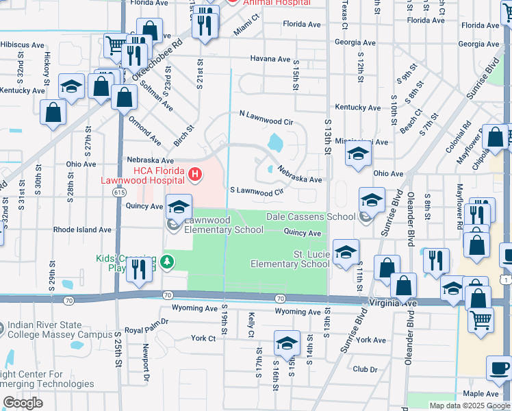 map of restaurants, bars, coffee shops, grocery stores, and more near 1629 Laurel Leaf Lane in Fort Pierce