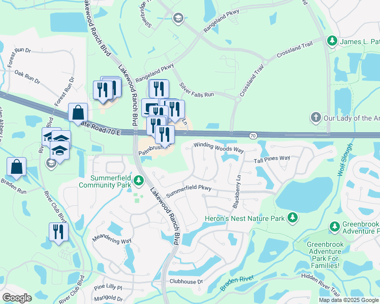map of restaurants, bars, coffee shops, grocery stores, and more near 12026 Winding Woods Way in Lakewood Ranch