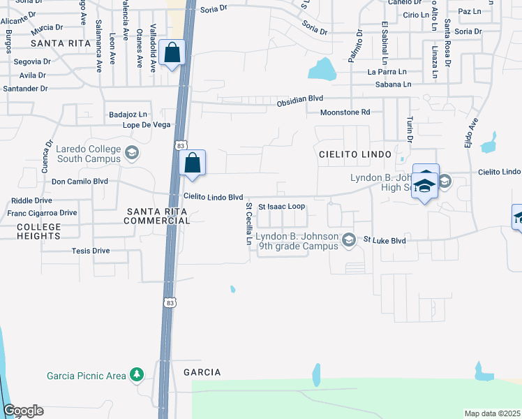 map of restaurants, bars, coffee shops, grocery stores, and more near 3066 Saint Gerard Lane in Laredo