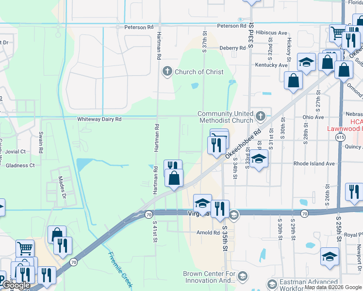 map of restaurants, bars, coffee shops, grocery stores, and more near 1700 Totten Road in Fort Pierce
