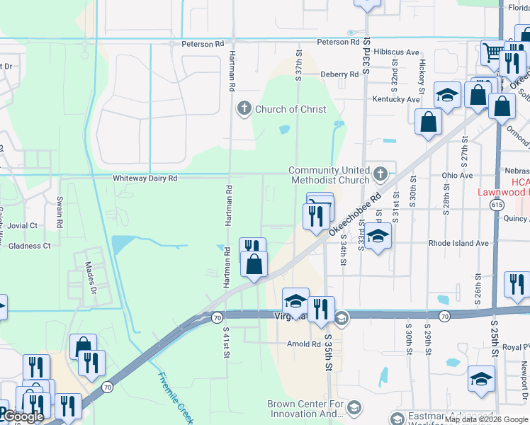 map of restaurants, bars, coffee shops, grocery stores, and more near 1700 Totten Road in Fort Pierce