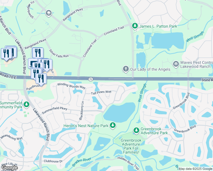 map of restaurants, bars, coffee shops, grocery stores, and more near 12527 Rockrose Glen in Bradenton