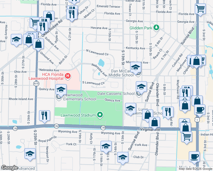 map of restaurants, bars, coffee shops, grocery stores, and more near 1617 Laurel Leaf Lane in Fort Pierce