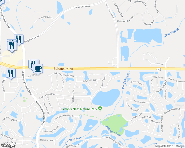 map of restaurants, bars, coffee shops, grocery stores, and more near 12506 Rockrose Glen in Bradenton